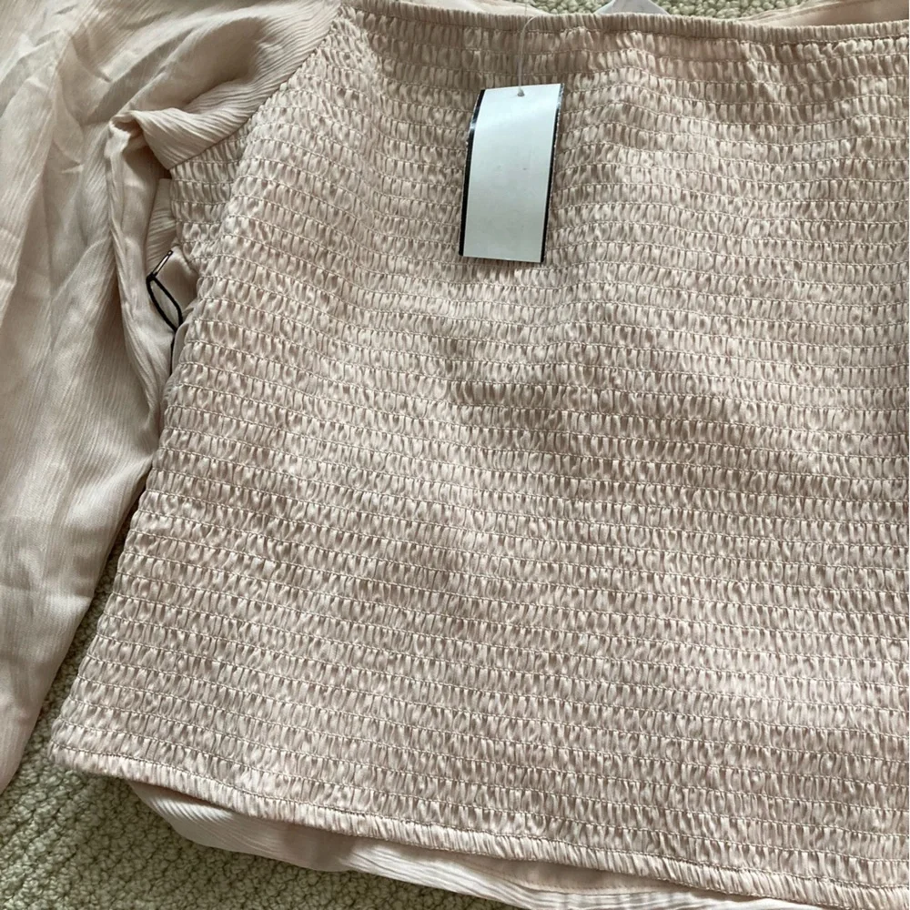 NEW ASTR The Label Puff Long Sleeve Blouse Off Shoulder Blush Sz XL Smocked NWT